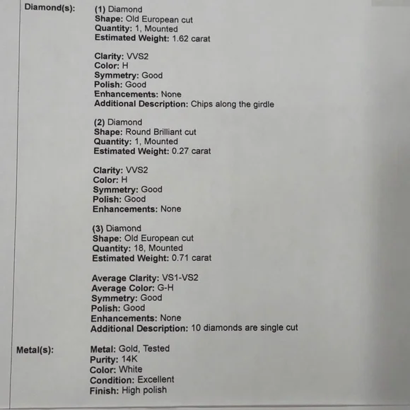 Old European cut diamond ring 14kt white gold U design - Picture 10 of 17